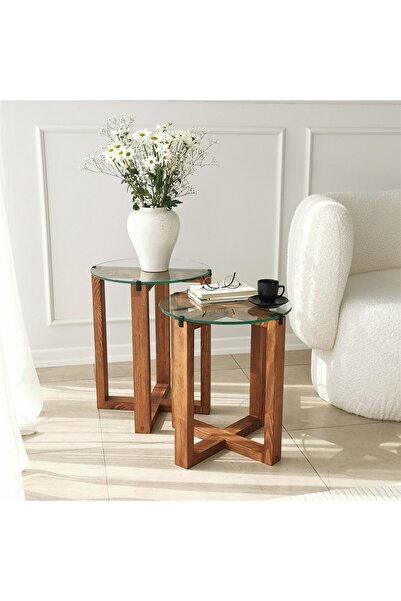 NEOstill - Amalfi 2 Li Sehpa Seti / Masif & Cam