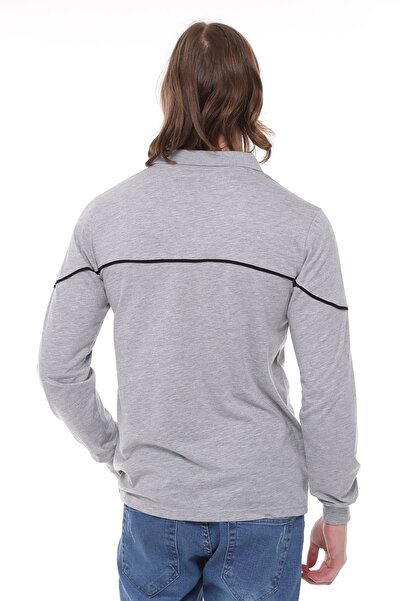 Uniprom Μακρυμάνικο T-Shirt Χτενισμένο Βαμβακερό γιακά Polo 100% Cotton Grey Melange Ανδρικό