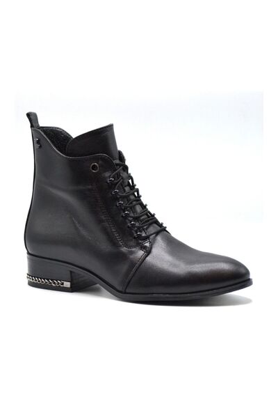 Venüs Kadın Hakiki Deri Fermuarlı Bağcık Detaylı Günlük Şık Bot Siyah 2152708K
