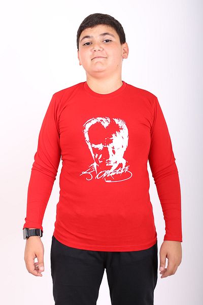 Çiggo Kids Long Sleeve Cotton Unisex Children's T-Shirt with Ataturk Print and Turkish Flag