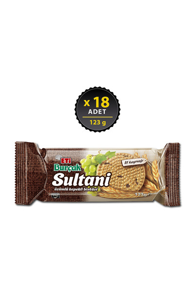 Eti Burçak Sultani Üzümlü Kepekli Bisküvi 123 g x 18 Adet