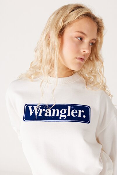 WRANGLER Relaxed Fit Wide Cut 100% Cotton Crew Neck White Sweatshirt
