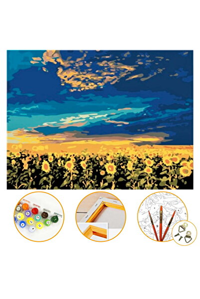 Talehobby Ayçiçek Tarlası - Sayılarla Boyama Seti Kasnağa Gerili 40x50cm Boyalar ve Fırçalar Dahil