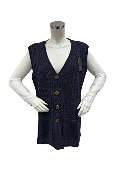 Moda Zeyn Women's Quality V-Neck Buttoned Pocket Knitwear Woven Mother Vest