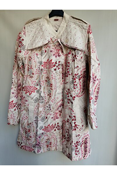 Butik Tülin Kadın otantik pamuk kemik çok renkli desenli kapitone boncuk işli...