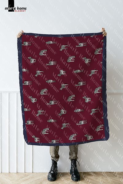 Marte Home Claret Red Zebra Patterned One Side Printed 100x170 Cm Polar TV Blanket