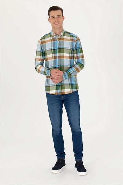 U.S. Polo Assn. Ανδρικό πουκάμισο με καρό σχέδιο με κουμπιά και κανονική εφαρμογή