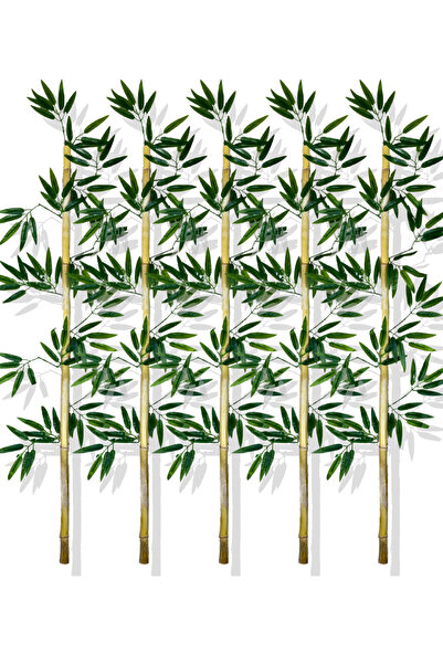 Cihan Çiçekçilik Yapay Yoğun Yapraklı 140 Cm 5 Adet Dekoratif Bambu Çubuğu Is...