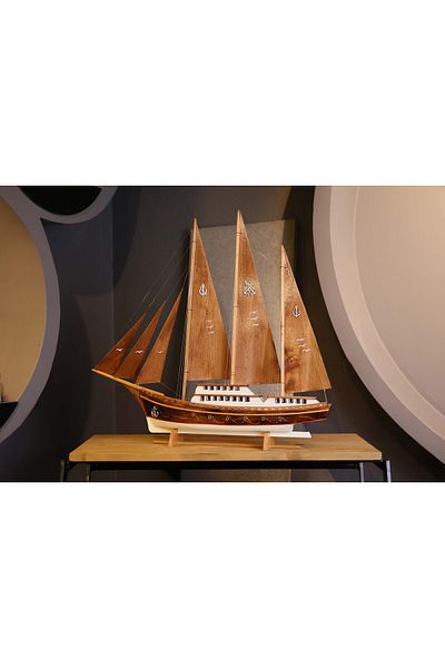 AYHAN KOTRA Walnut Wood Wooden Sailboat, Handmade Wooden Model Ship Model Home, Office Gift and Accessory