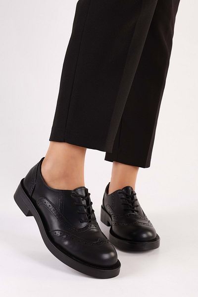 Shoeberry Women's Amelie Black Skin Tied Loafer Black Skin