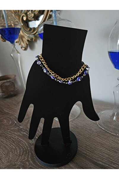 misstakıjewerly ÇELİK GOLD-GÜMÜŞ RENK İKİLİ NAZARLI BİLEKLİK