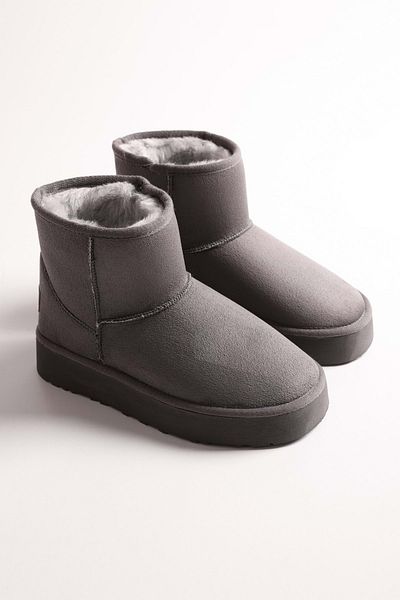 Shoeberry Gray Suede Short Boots - Women's Shoes with Fur Inside
