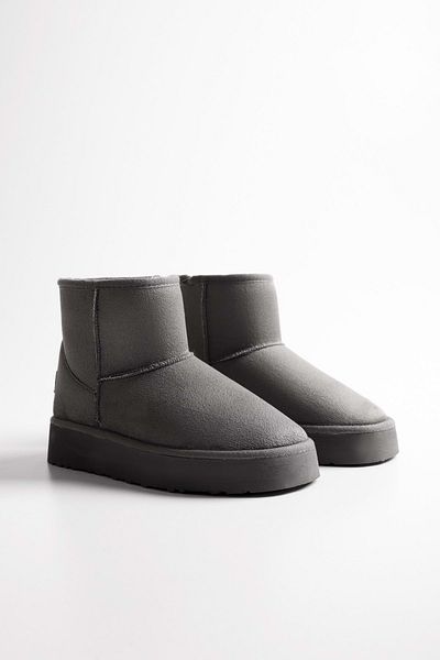 Shoeberry Gray Suede Short Boots - Women's Shoes with Fur Inside
