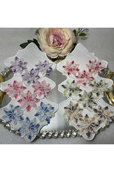 Lady Rio Cocktail Napkin, embroidered Napkin, cocktail Presentation Napkin, tray Napkin, 3 Dimensional, 6 Pieces
