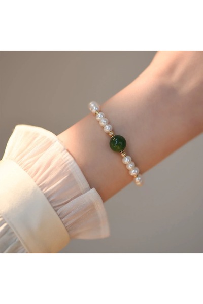 Hazeran accessories Gerçek Yeşim Taşlı İnci Bileklik