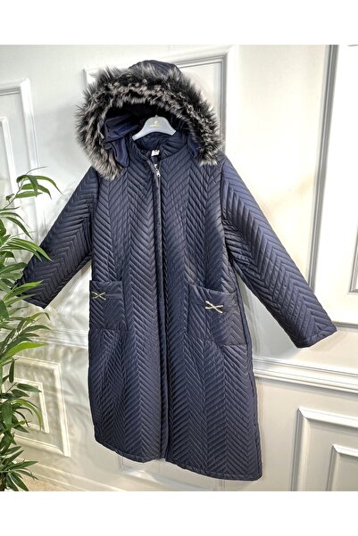 Aşkı Endam Μακρύ καπιτονέ παλτό Zigana Hooded - Navy Blue