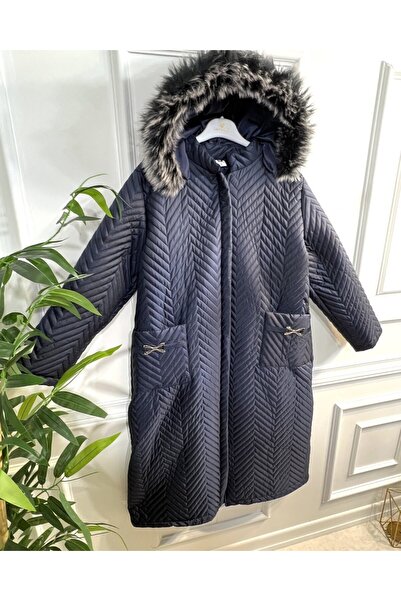 Aşkı Endam Μακρύ καπιτονέ παλτό Zigana Hooded - Navy Blue