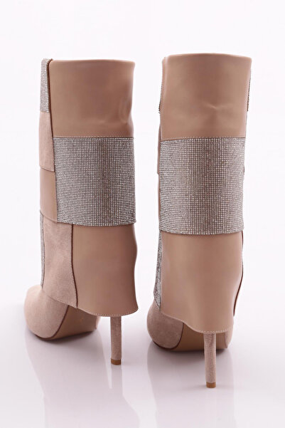 DGN Γυναικείες μπότες με τακούνι μπεζ σουέντ 22443236