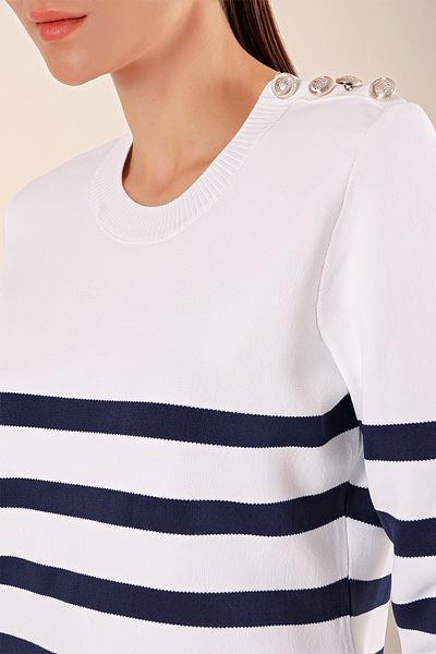 Bigdart Λεπτομερές ριγέ πουλόβερ 15820 με κουμπί - C.Navy Blue