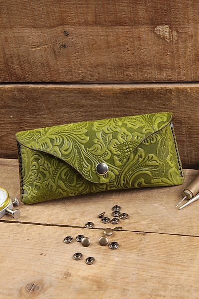 New Coast Leather 1900's Ръчно изработен калъф за очила в зелен цвят от естествена кожа