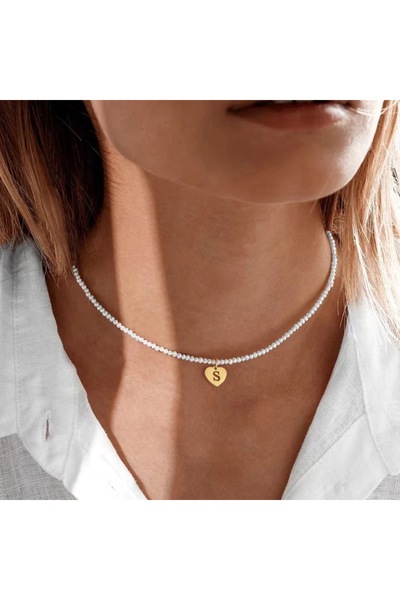 Hazeran accessories Harfli Gerçek Kum İncili Kalpli Kolye