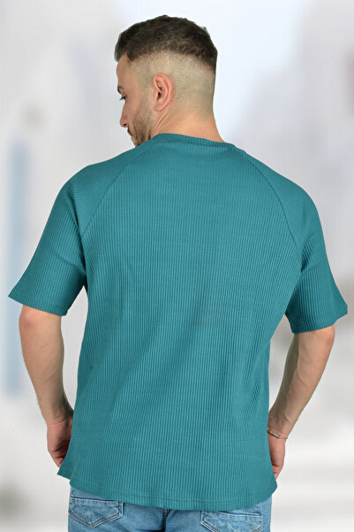 BESSA Ανδρικό μπλουζάκι με πράσινο μέντα Oversize, υφασμάτινο μανίκι Raglan με λαιμόκοψη