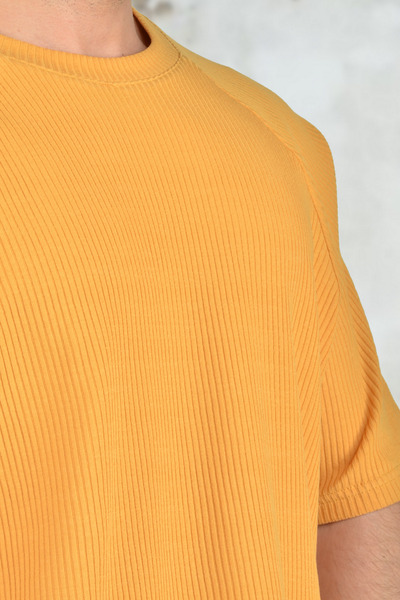 BESSA Ανδρικό - Make Love Printed Tan Oversize T-shirt, Crew Neck, Ύφασμα με ραβδώσεις