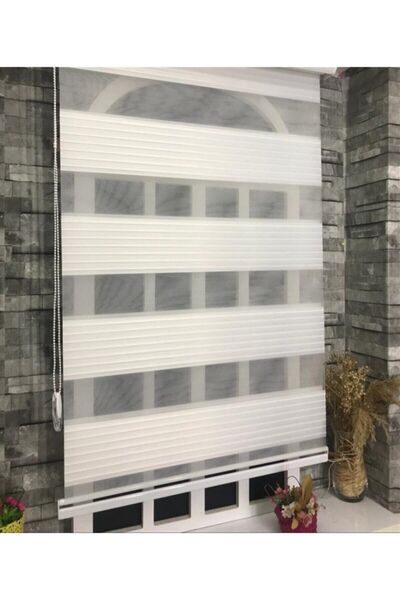 BigPazar Pliseli Zebra Stor Perde Ekru (KIRIK BEYAZ) Ithal Bambu Güneşlik Alü...