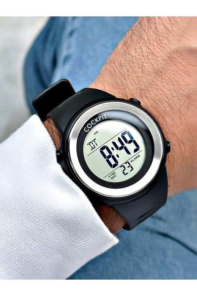 Cockpit Digital Men's Wristwatch with Silicone Strap 5 ATM Waterproof Alarm and Illuminated Stopwatch