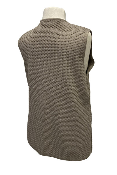 Giyinen Mağazaları Mink Ferda Front Buttoned Side Slit Double Pocket Knitted Vest