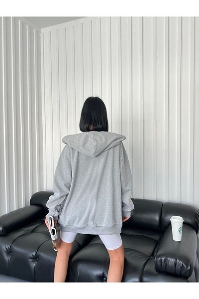 Gofeel Atelier Grey Oversize Ζακέτα με φερμουάρ Outdoor Streetwear Y2K GOFEEL