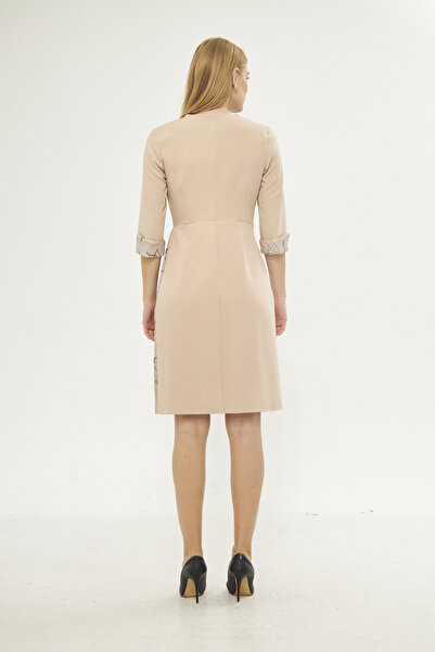 Swan Woman Bej Krem Ceket Elbise Çiçek Şifon Detaylı