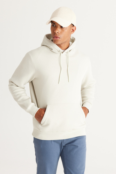 AC&Co / Altınyıldız Classics Erkek Bej Standart Fit Normal Kesim Içi Polarlı 3 Iplik Kapüşonlu Pamuklu Sweatshirt