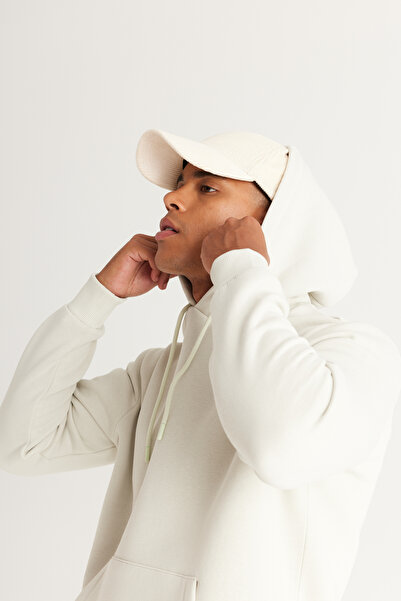 AC&Co / Altınyıldız Classics Erkek Bej Standart Fit Normal Kesim Içi Polarlı 3 Iplik Kapüşonlu Pamuklu Sweatshirt
