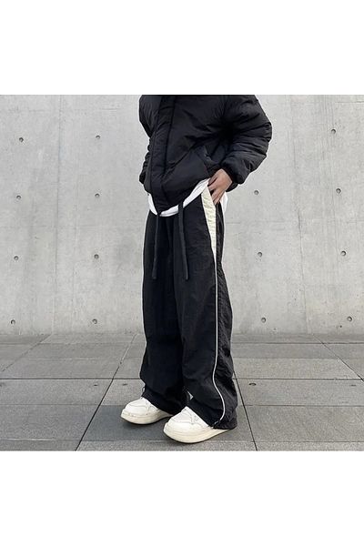 DEEFWEAR Y2k STRIP DETAIL UNISEX PARACHUTE TRACK PANTS / TROUSERS