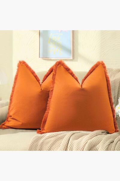 Bc Home 2'li Püsküllü Turuncu Lux Kare Dekoratif Kırlent Kılıfı 43 x 43 cm Is...