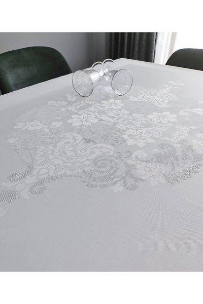 sarra 160x220 Damask Tablecloth - White