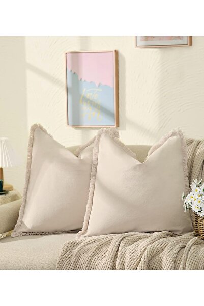 Bc Home 2'li Püsküllü Krem Lux Kare Dekoratif Kırlent Kılıfı 43 x 43 cm Iskan...