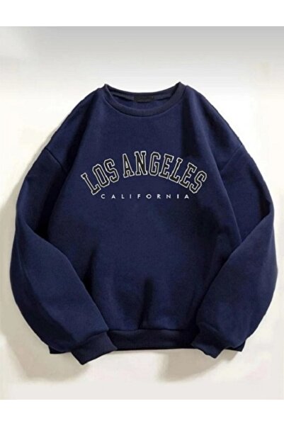 My Blog Hanorac oversize cu imprimeu Los Angeles, albastru bleumarin