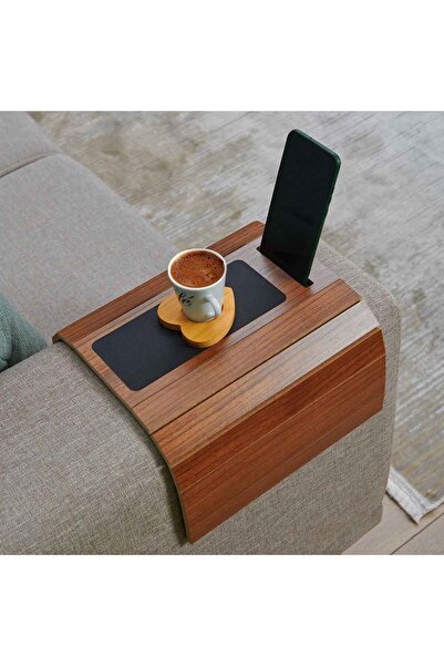 Mobitell Deri Detaylı Telefon Tutuculu Koltuk Sehpası - Ceviz