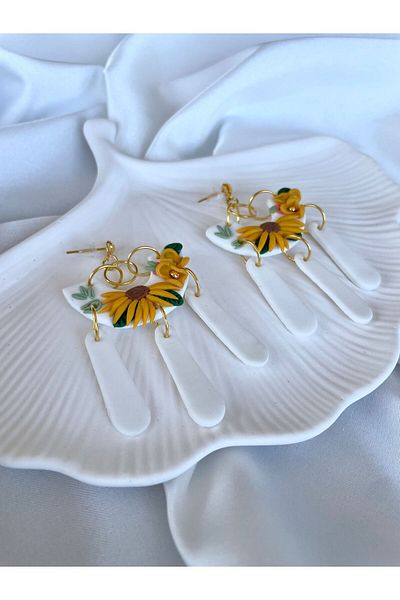 TREND Miyamila Collection Custom Design Handmade Polymer Clay Yellow Floral Earrings