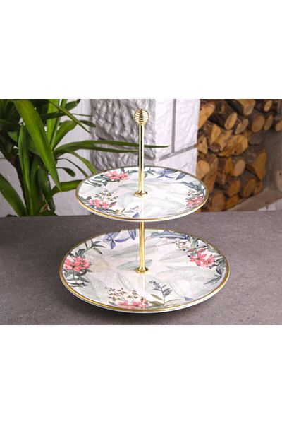 Laviss Leaf Patterned Ceramic Cookie Holder Double Layer
