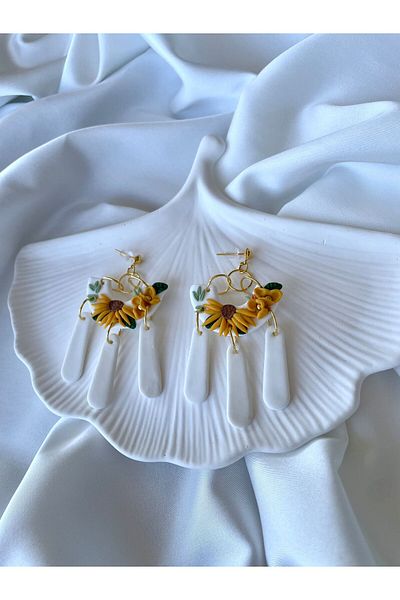 TREND Miyamila Collection Custom Design Handmade Polymer Clay Yellow Floral Earrings