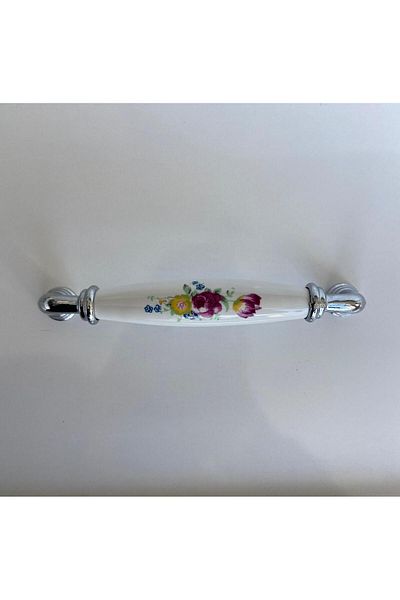 Tomurcuk 100% Porcelain 128 MM Flower Patterned Drawer, Kitchen Cabinet Handle