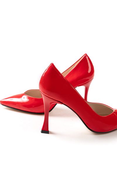 MASSOLE Red Patent Leather Stiletto Women's Heeled Shoes V Model New Season Style Heel Original Brand
