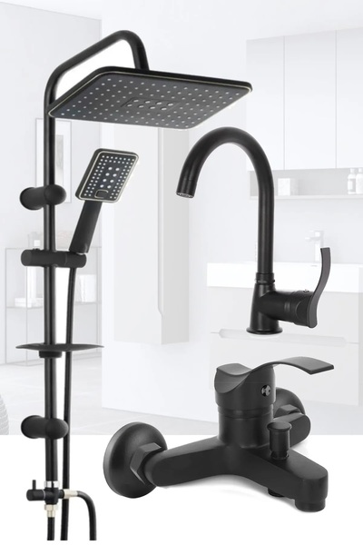 Syronea Siyah Robot Yağmurlama Duş Seti Defne Siyah Banyo Lavabo Bataryası Seti