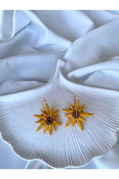 TREND Miyamila Collection Sunflower Hoop Polymer Earrings