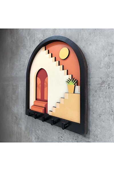 CajuArt Turuncu Soyut Merdiven Tasarım 3D Katmanlı Duvar Askısı Anahtarlık