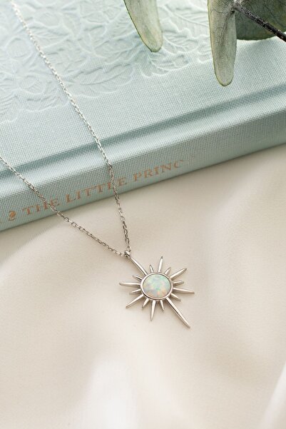 Şimal Silver 925 Ayar Gümüş Opal Taşlı Kutup Yıldızı Kolye