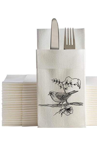 Ake Kağıt Kuş Desenli Cepli Peçete 48x48 Cm 50 Adet